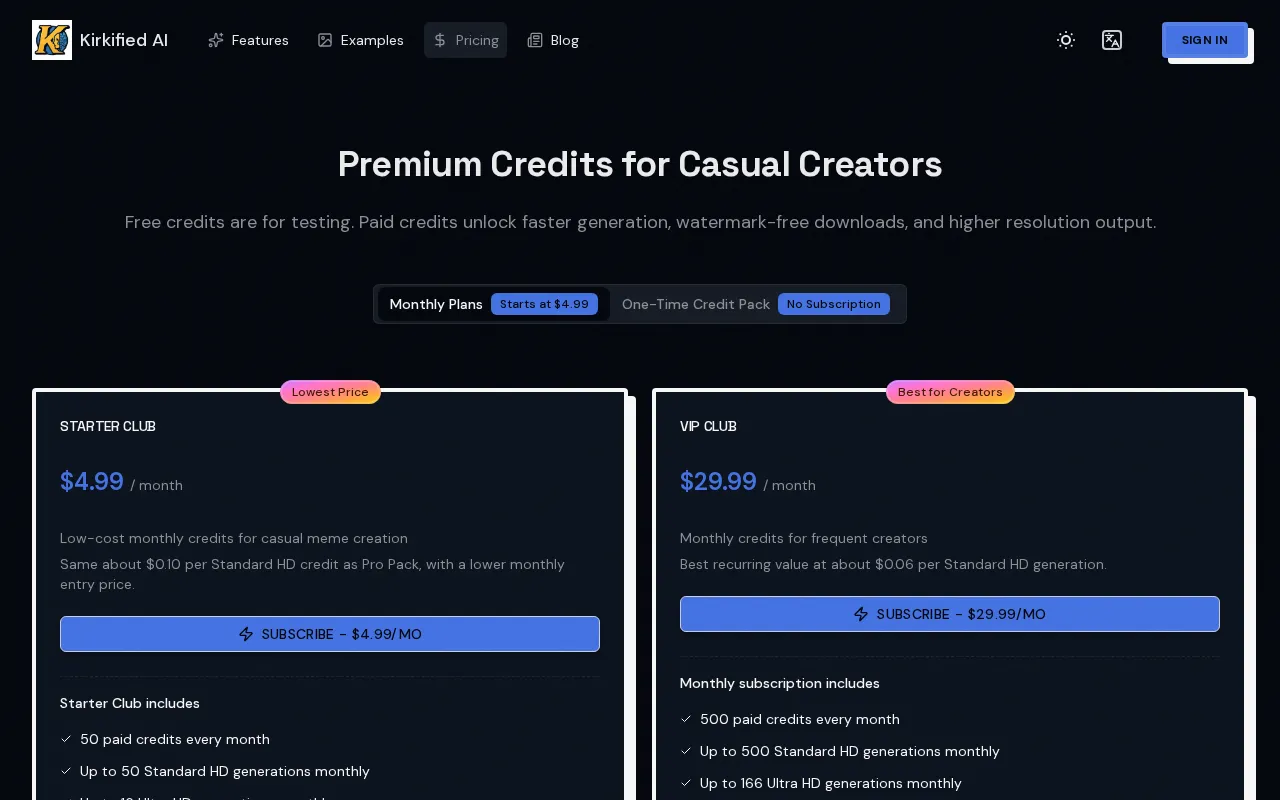 Kirkifiedai — pricing page
