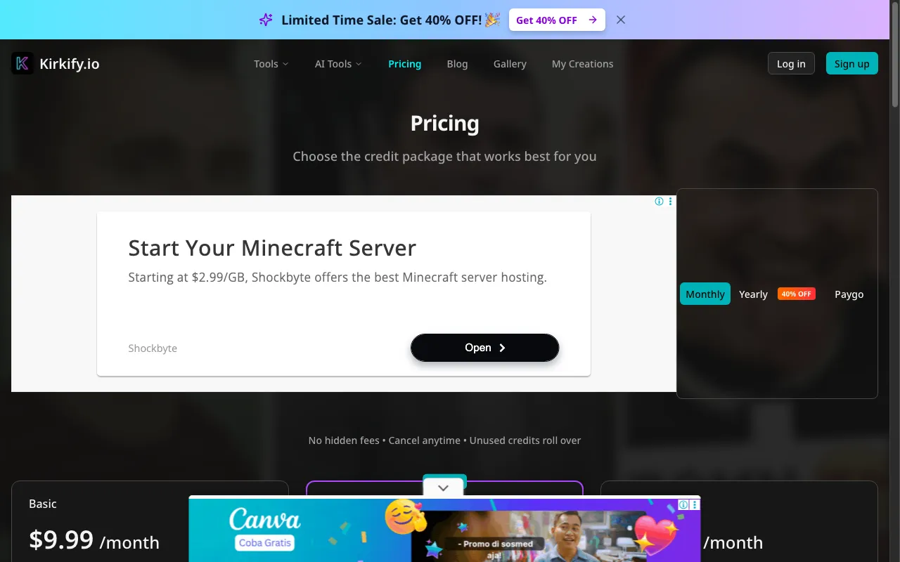 Kirkify AI — pricing page