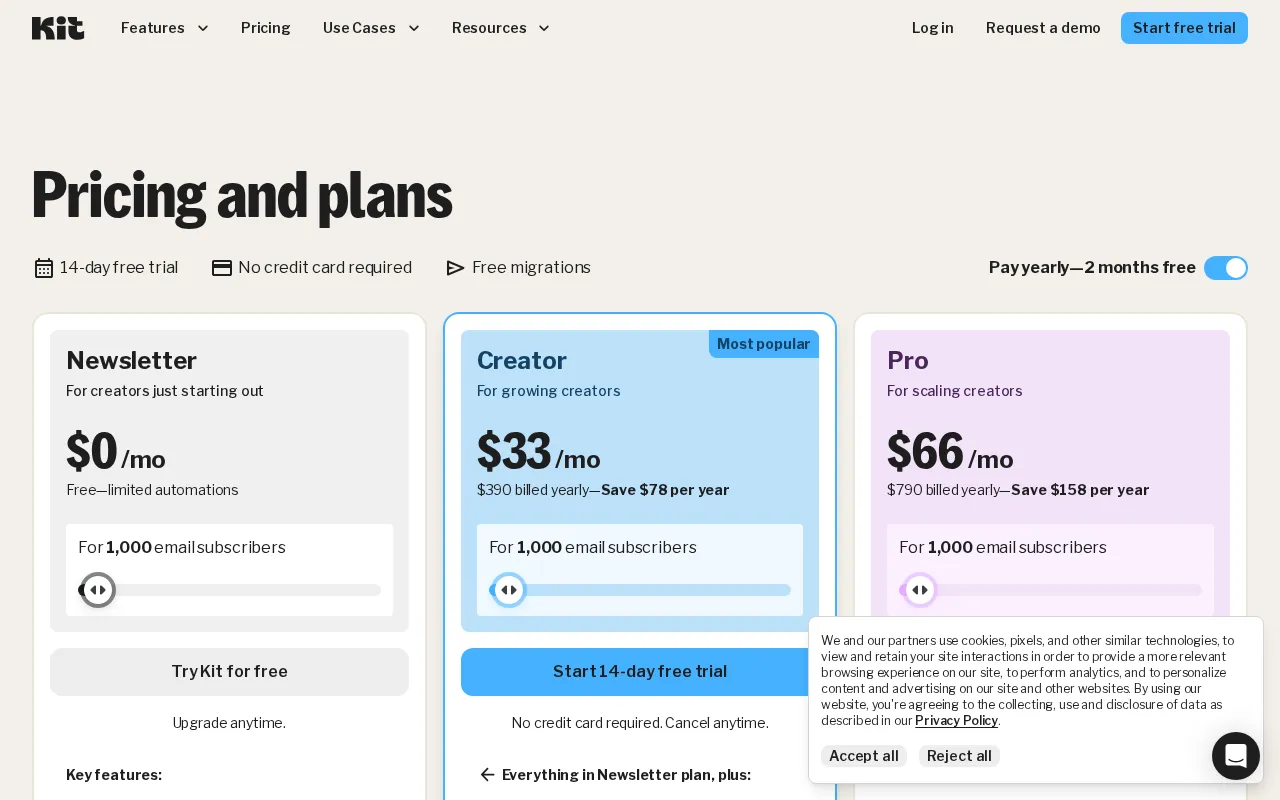 Kit — pricing page