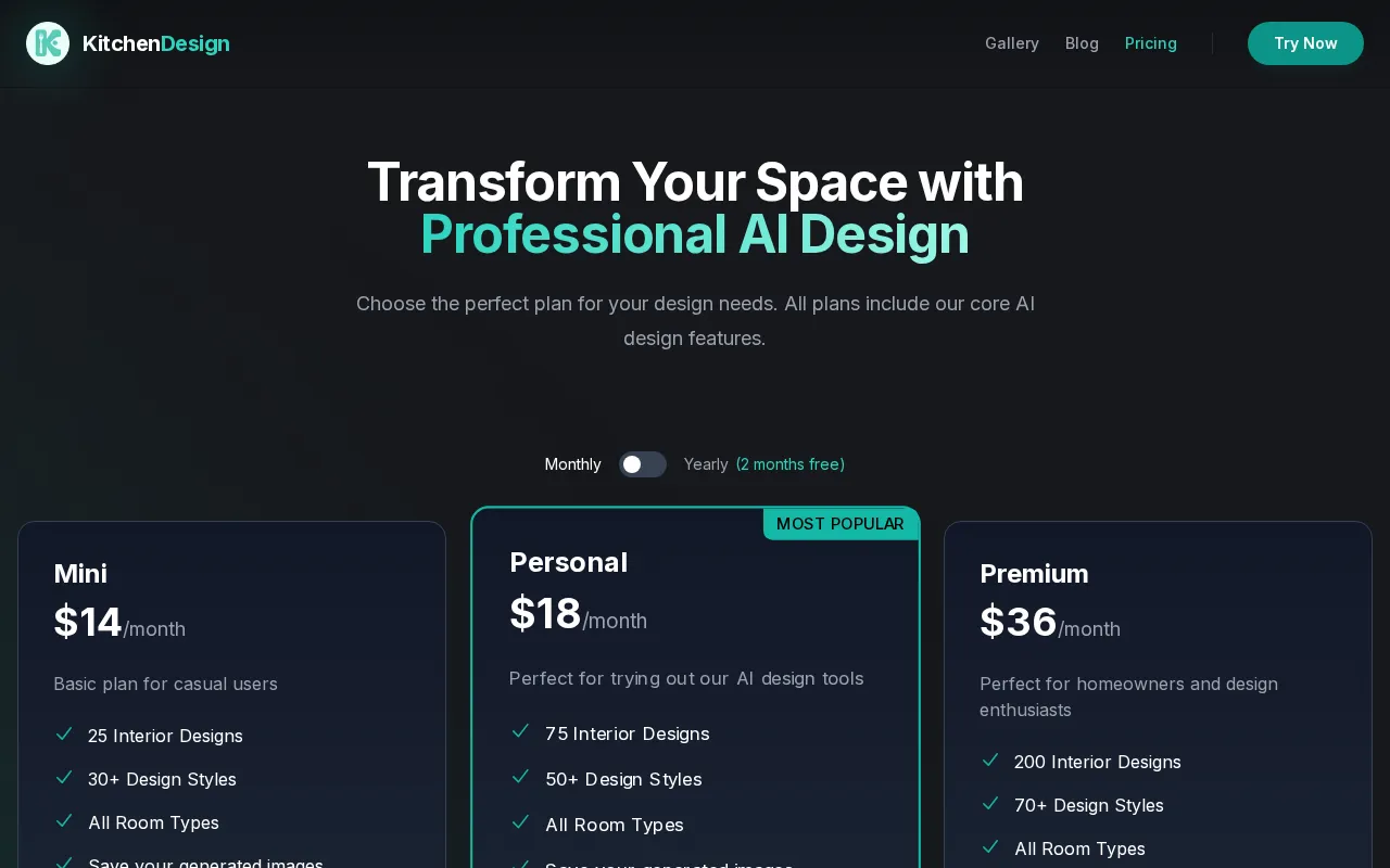 KitchenDesign.io — pricing page