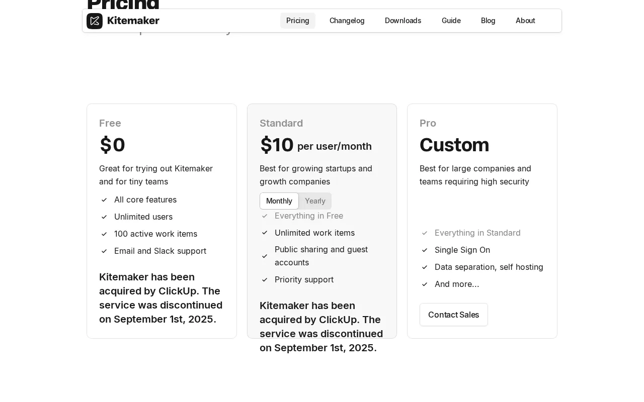 Kitemaker — pricing page