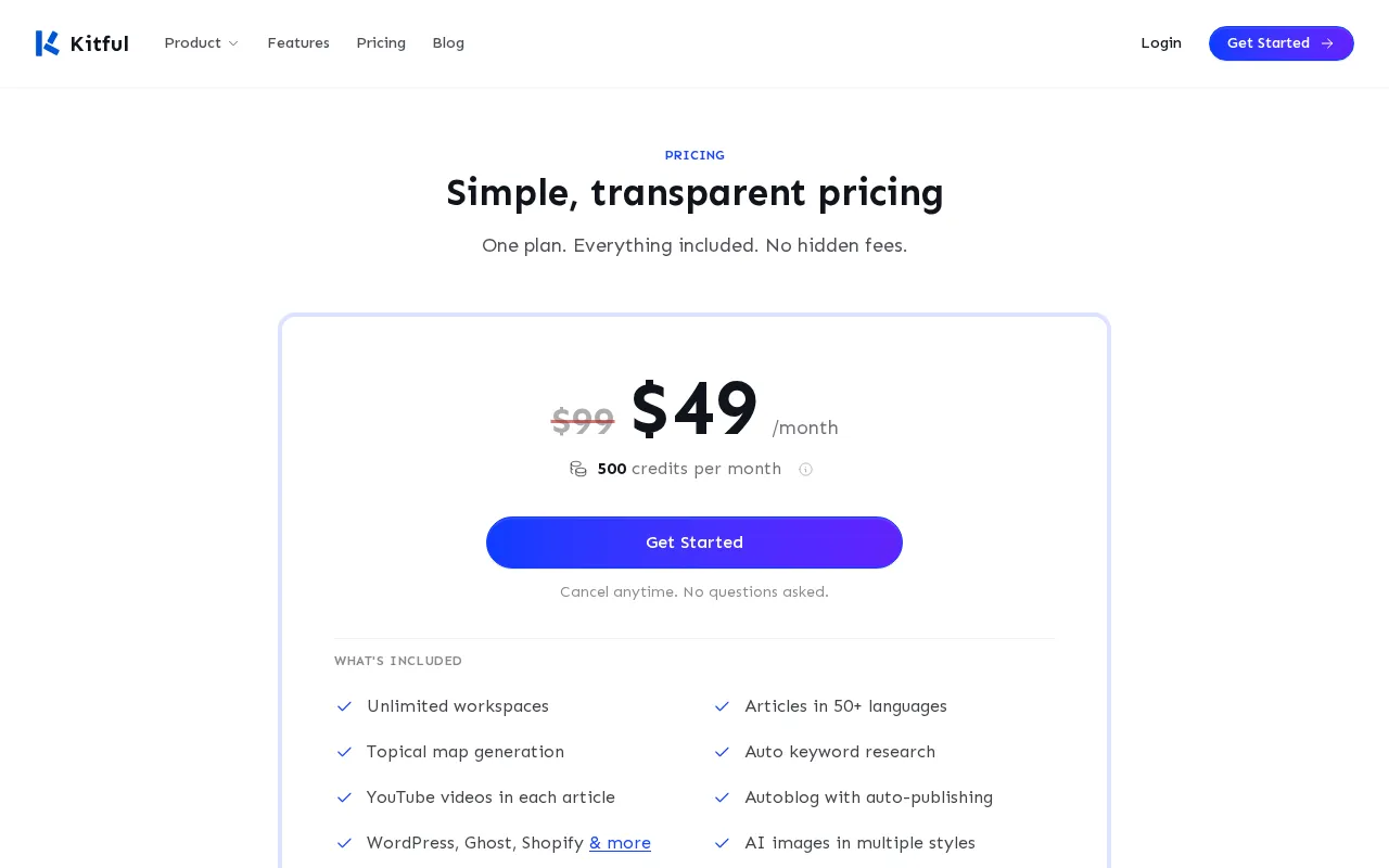 Kitful AI — pricing page