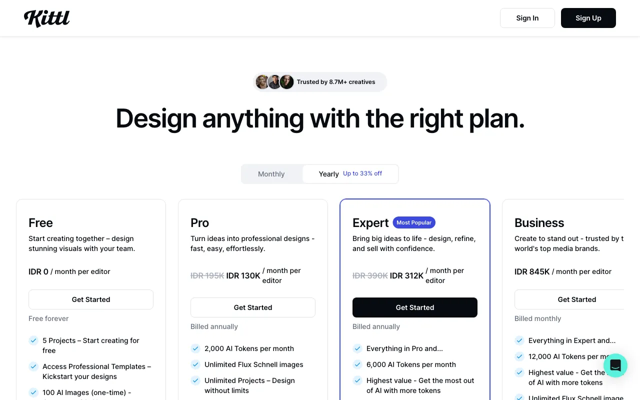 Kittl AI — pricing page