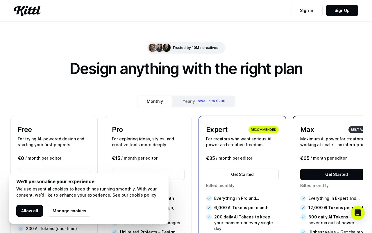Kittl — pricing page