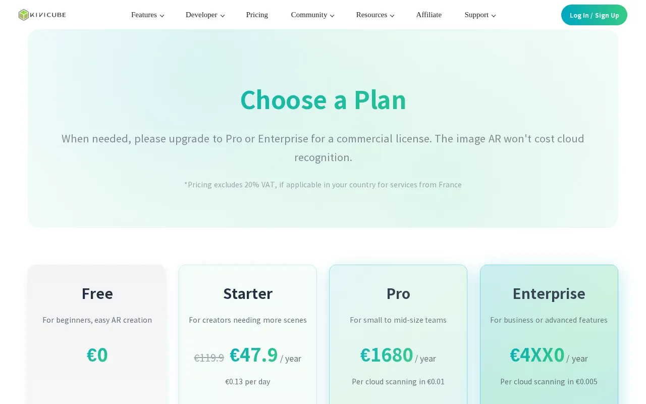 Kivicube — pricing page