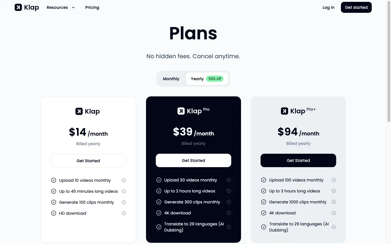 Klap — pricing page