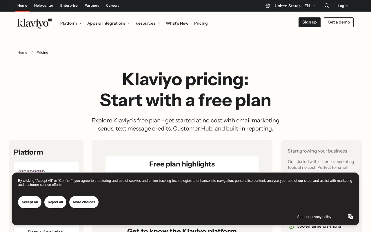 Klaviyo — pricing page