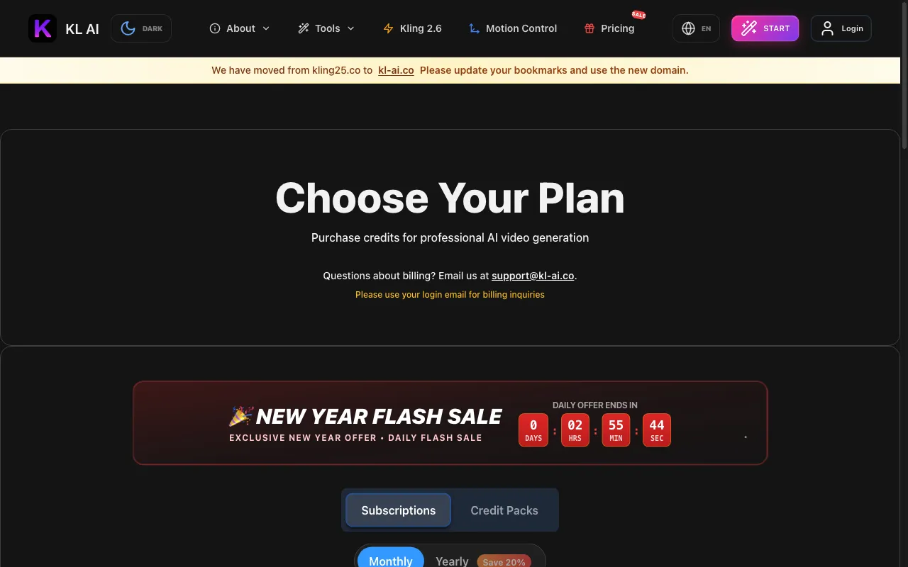 Kling 2.5 AI — pricing page