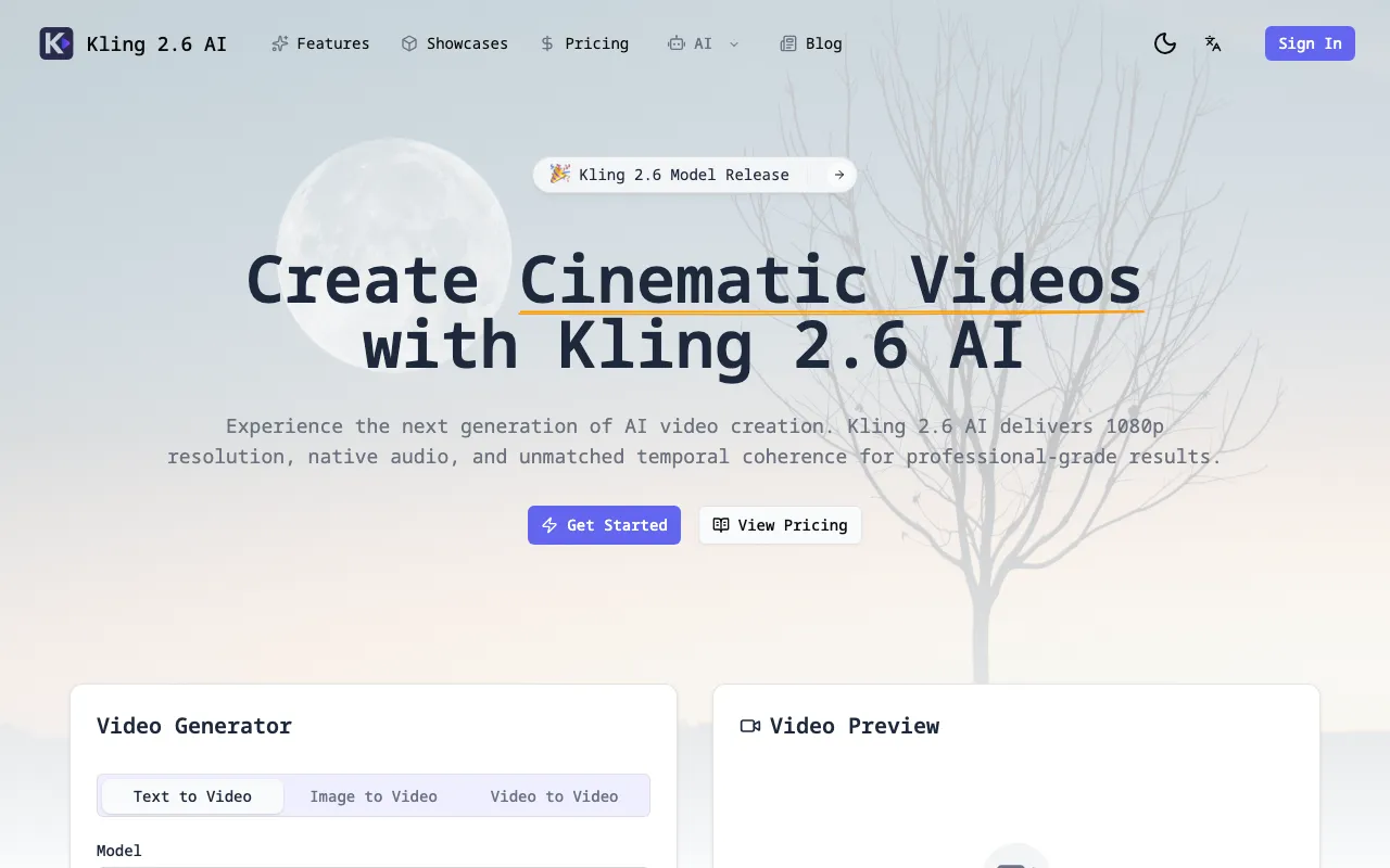 Kling 2.6 AI Video Generator — preview screenshot