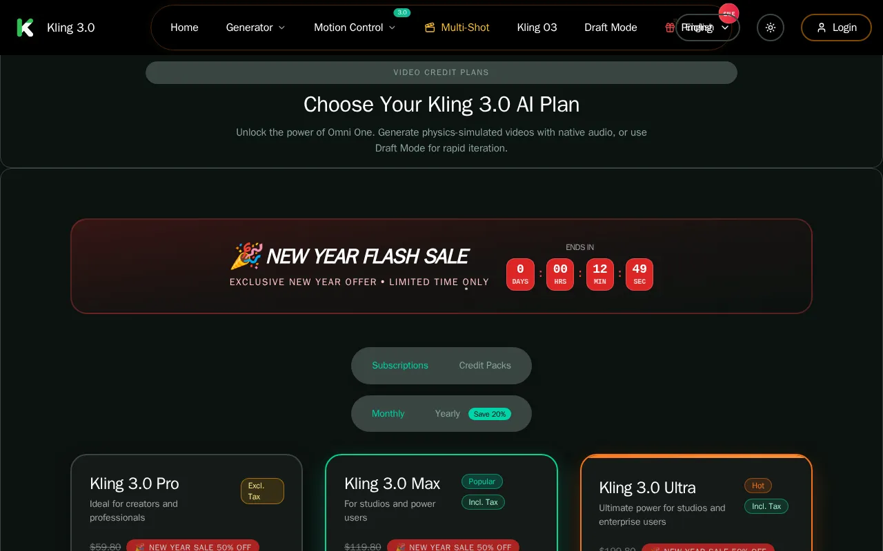 Kling 3.0 Motion Control — pricing page