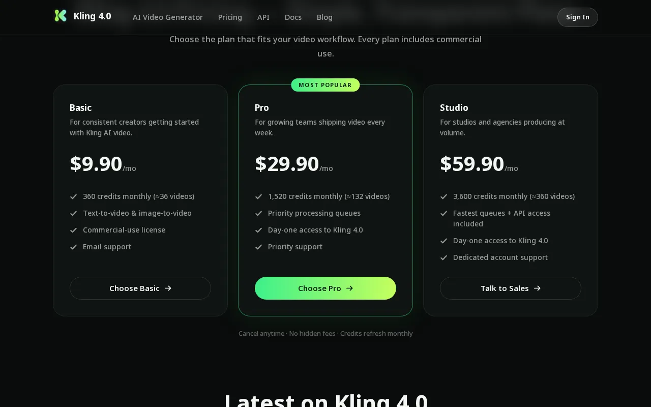 kling-4.ai — pricing page