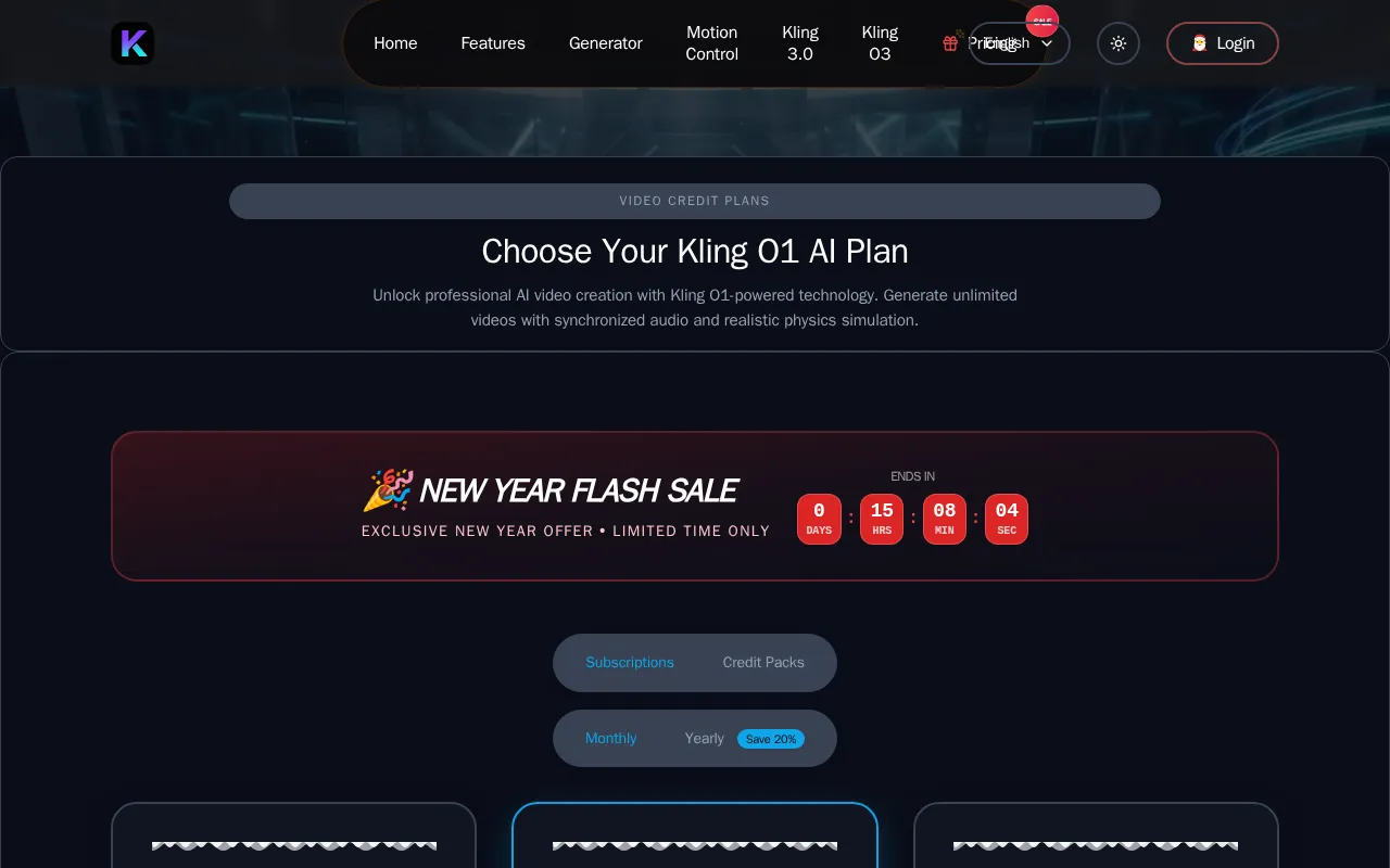 Kling O1 — pricing page