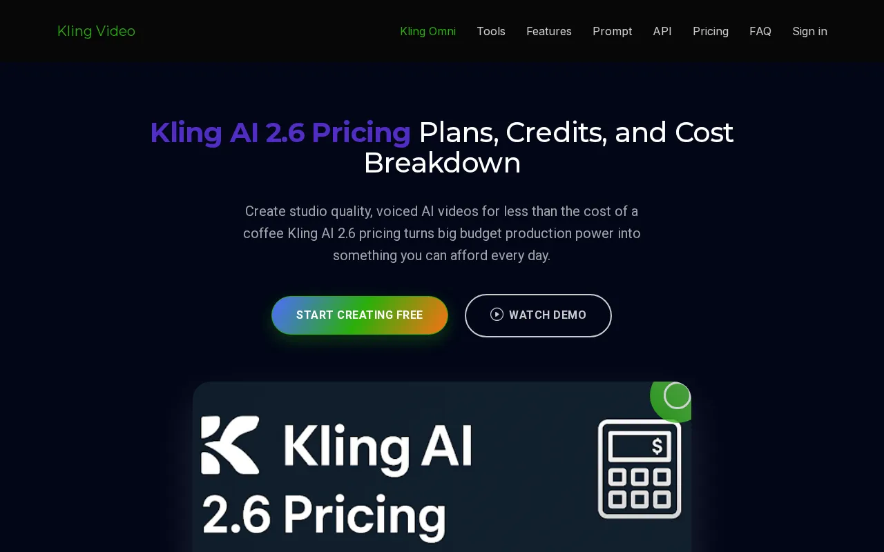 Kling Video 2.6 Model — pricing page