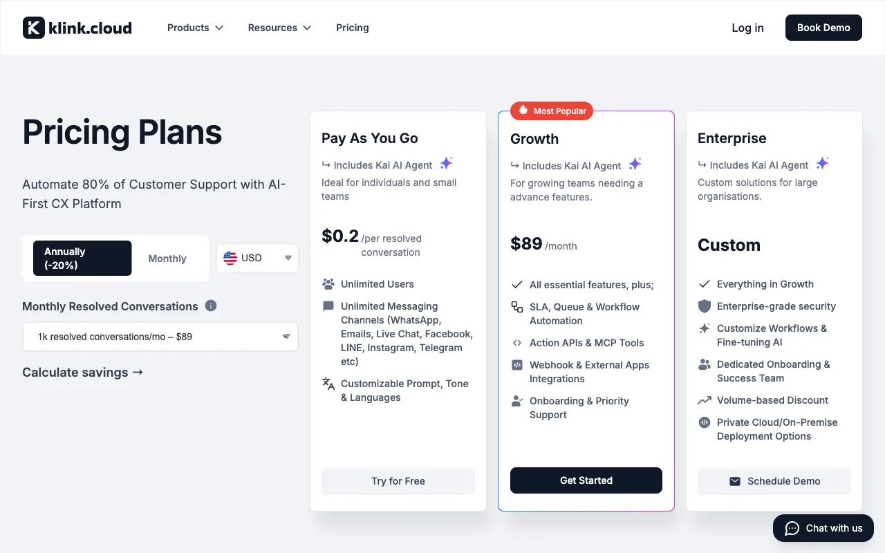 klink.cloud — pricing page