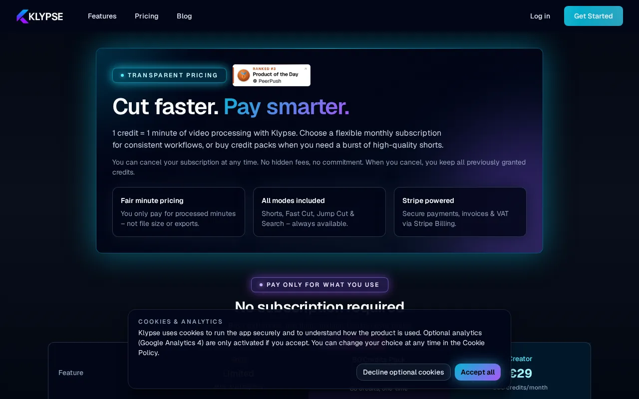 Klypse — pricing page