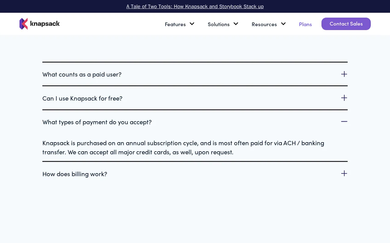 Knapsack — pricing page