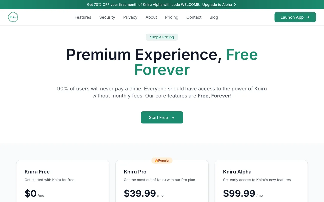 Kniru — pricing page