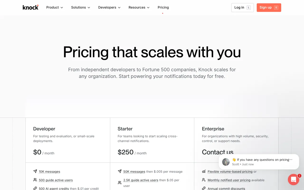 Knock — pricing page