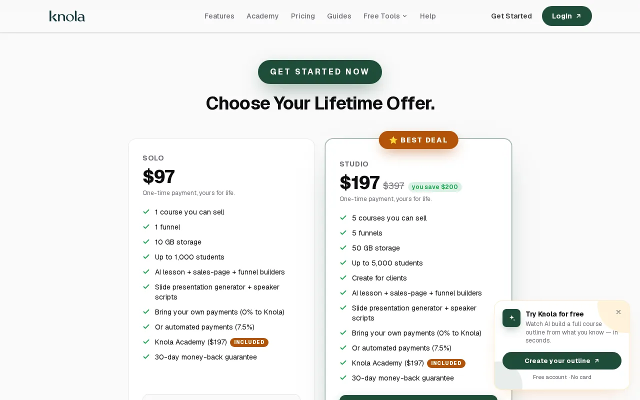 Knola — pricing page
