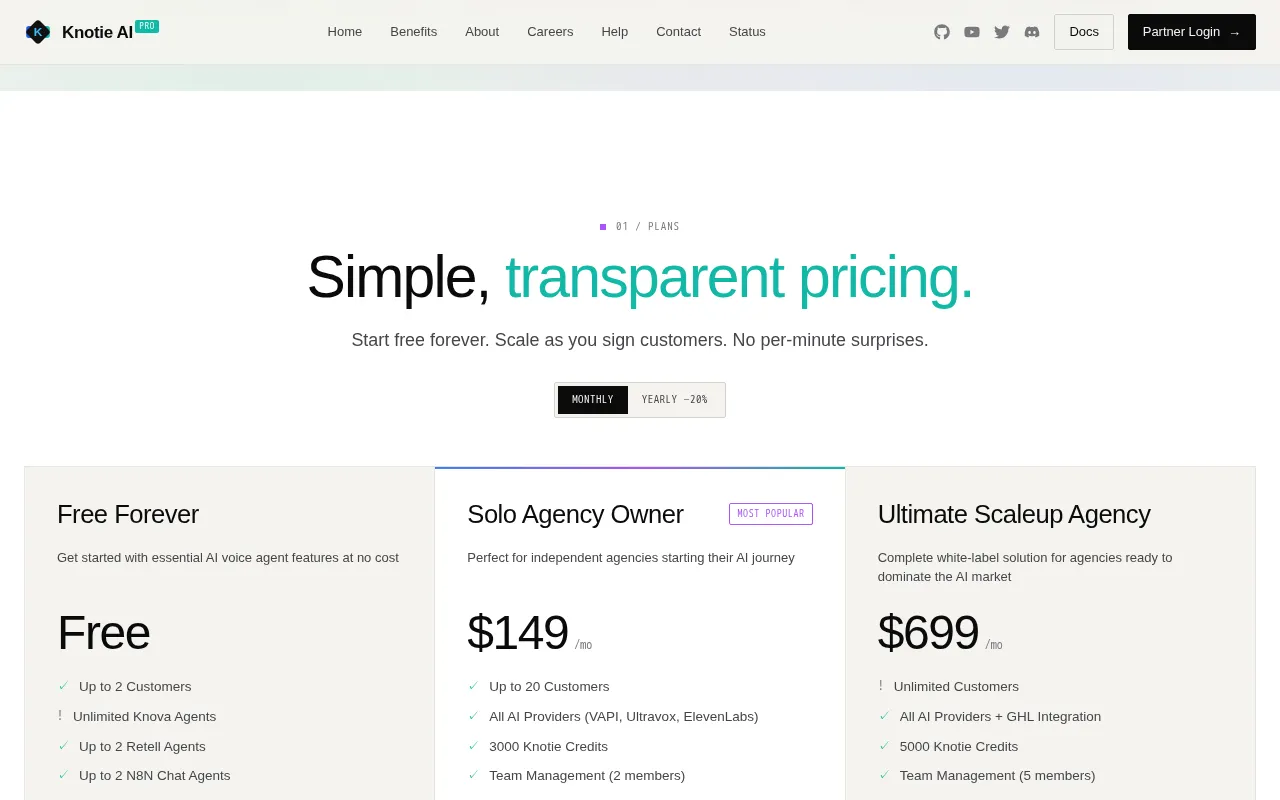Knotie AI — pricing page