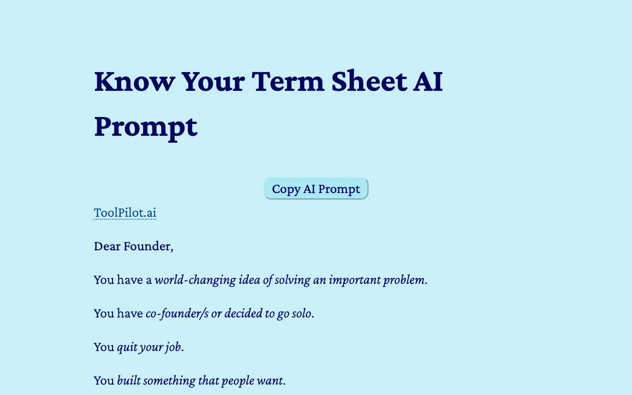 Know Your Term Sheet AI Prompt — preview screenshot