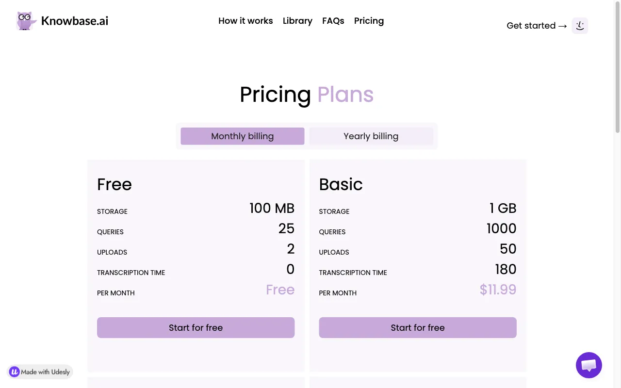 Knowbase.ai — pricing page