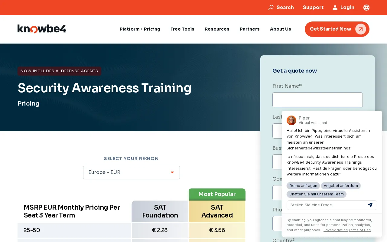 Knowbe4 — pricing page