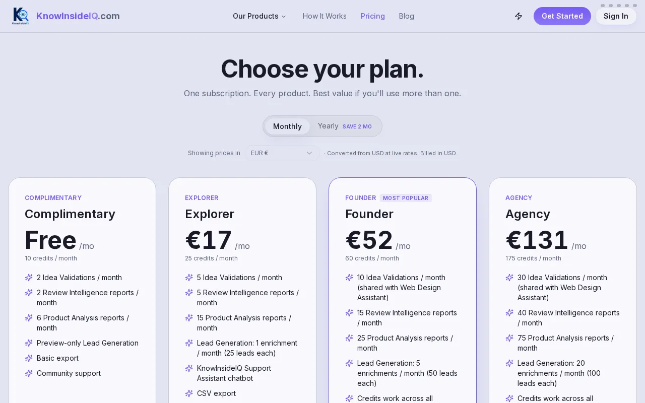 KnowInsideIQ — pricing page