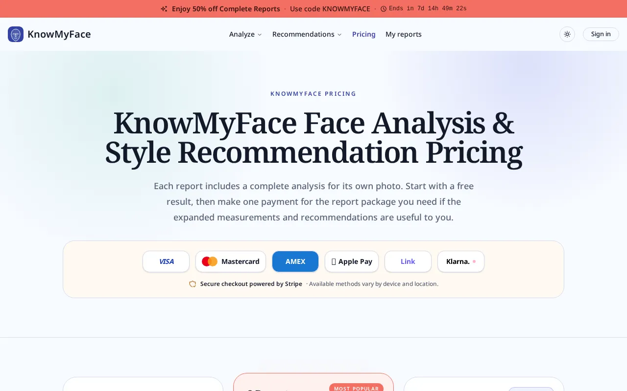 KnowMyFace — pricing page