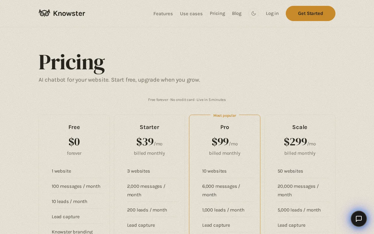 Knowster — pricing page