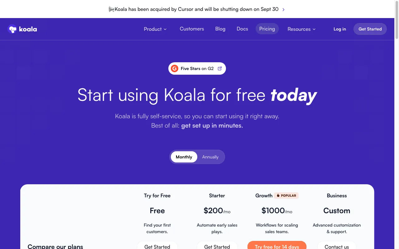 Koala — pricing page