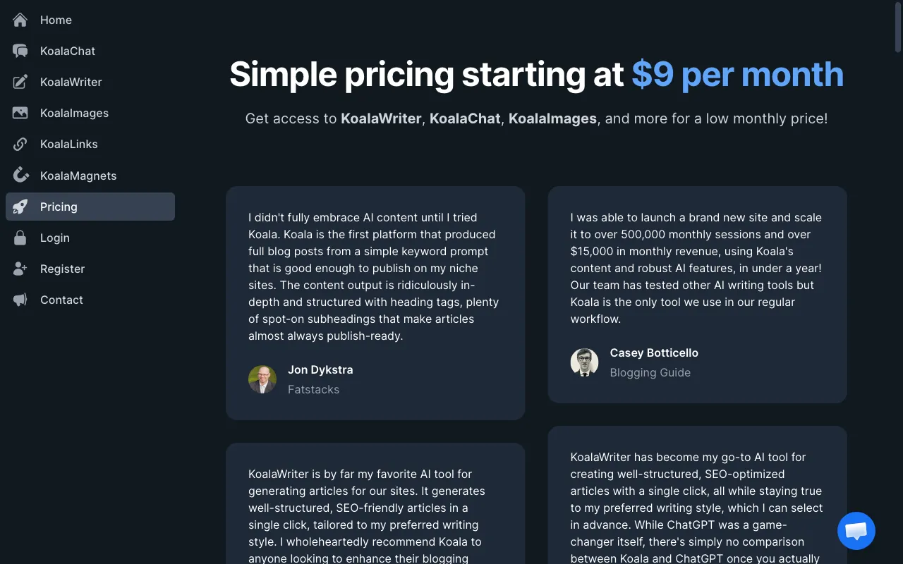 KoalaWriter — pricing page
