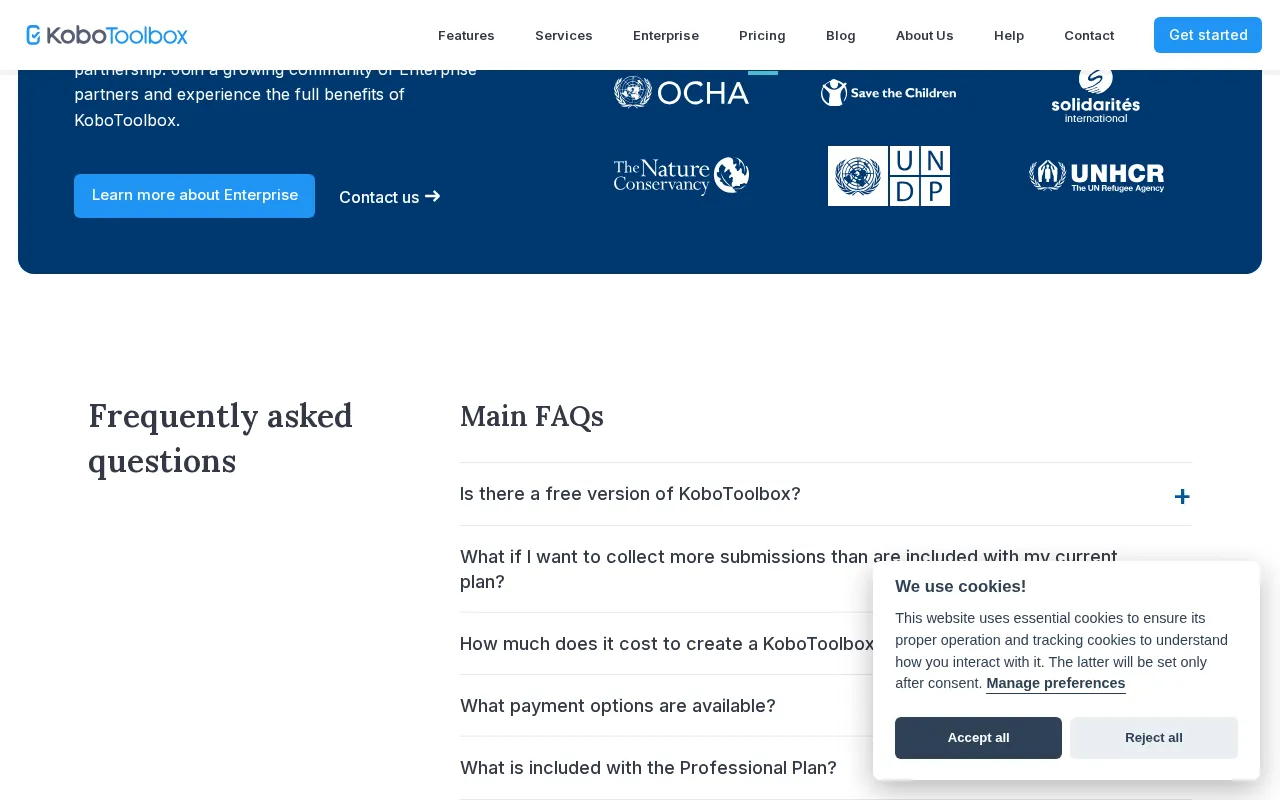 Kobotoolbox — pricing page