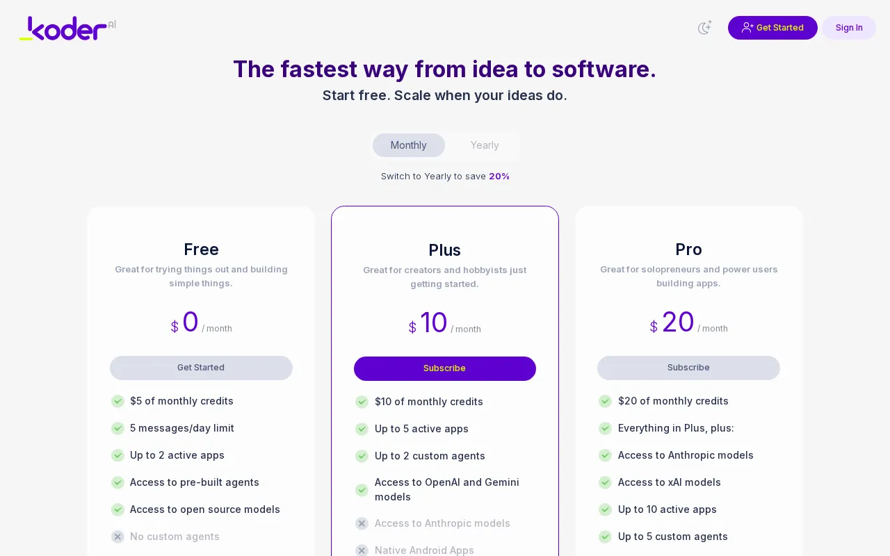 Koder — pricing page