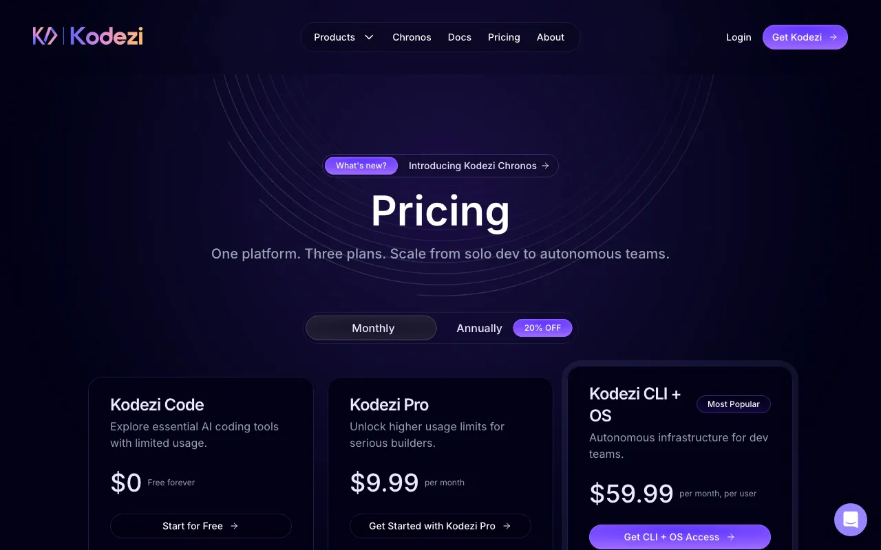 Kodezi ai — pricing page