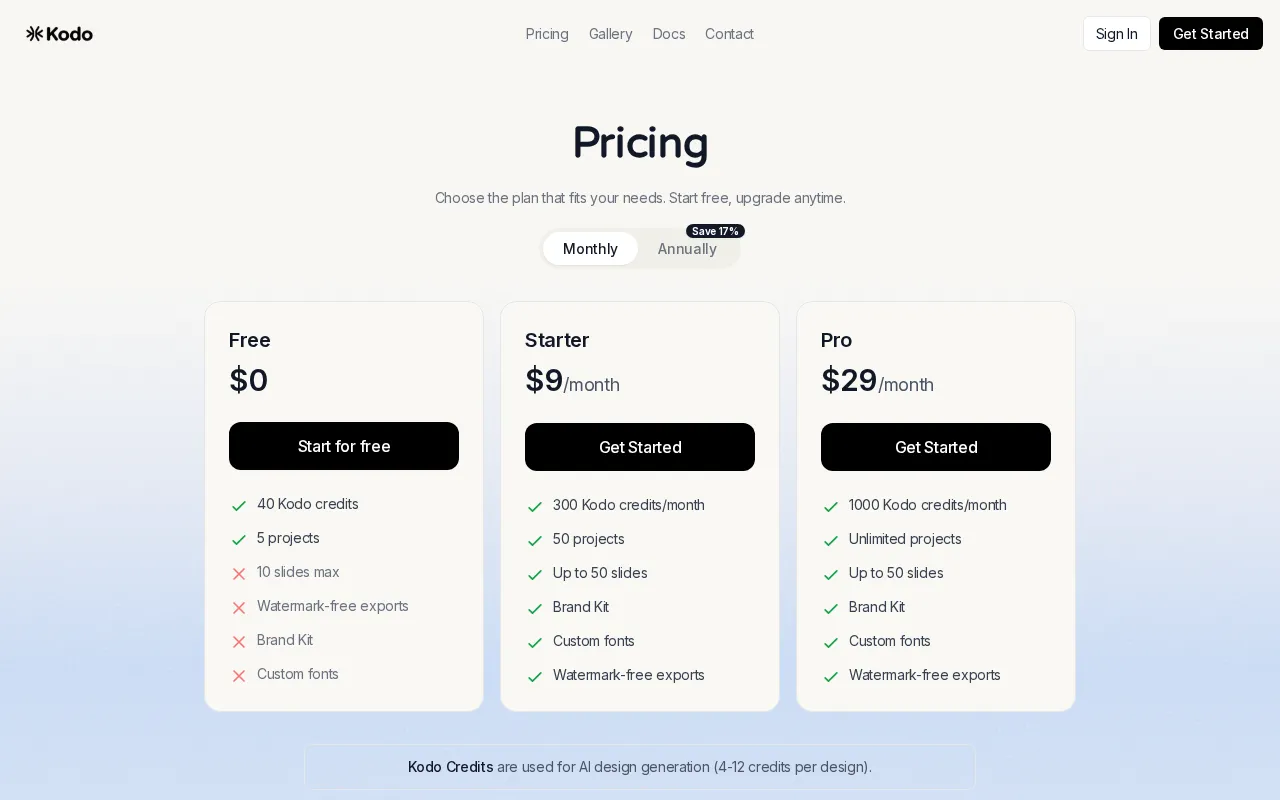 Kodo — pricing page