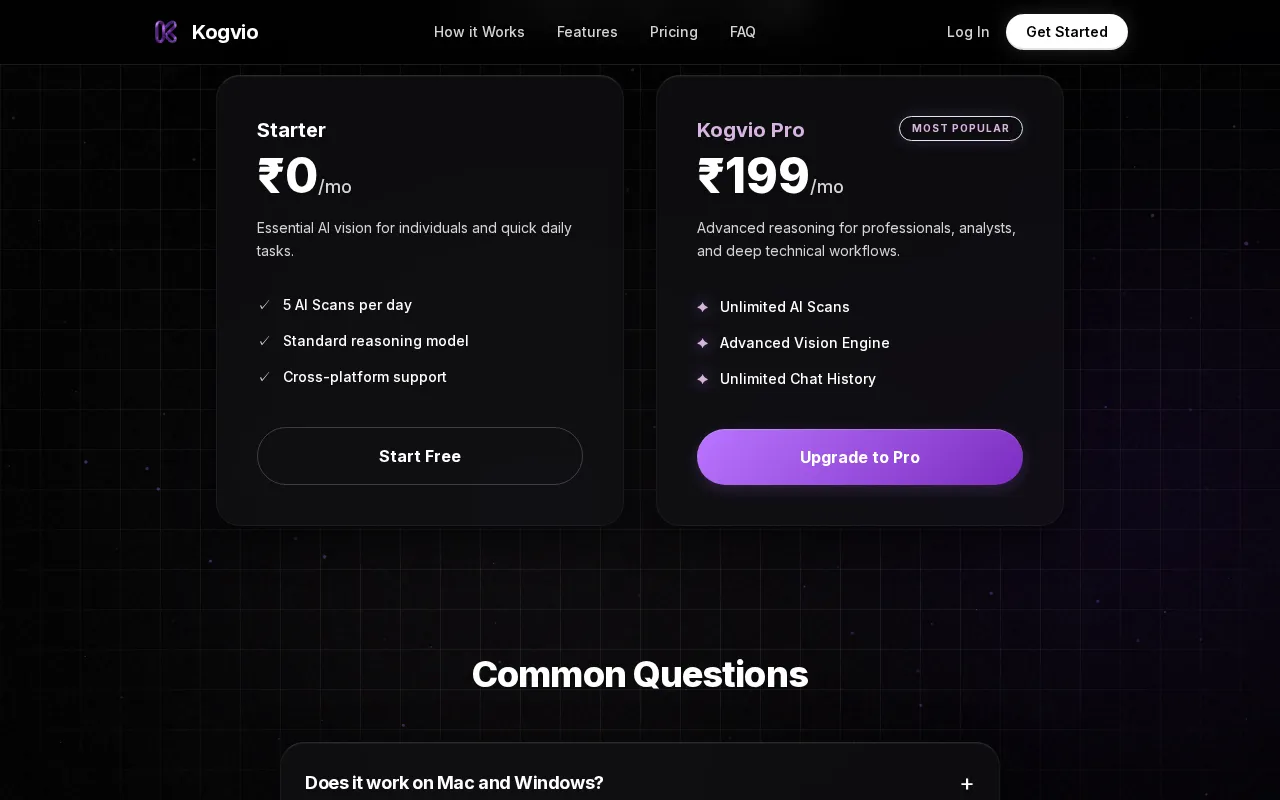 Kogvio — pricing page