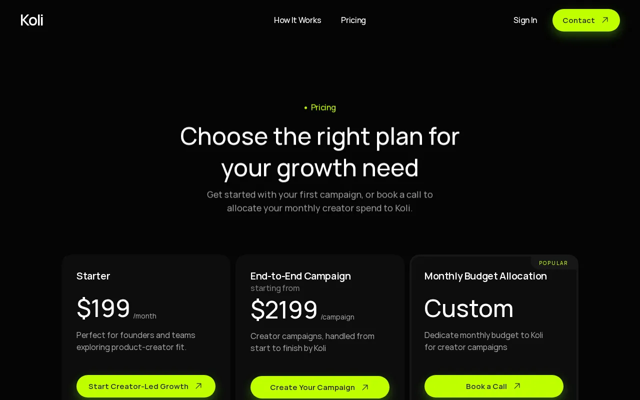 Koli — pricing page