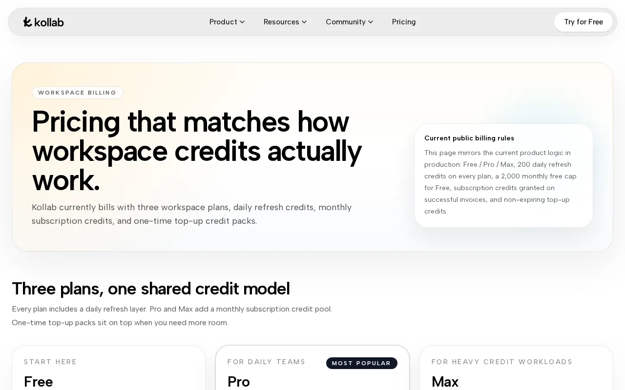 Kollab — pricing page