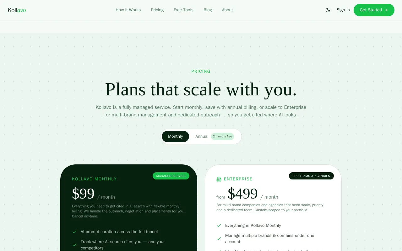 Kollavo — pricing page