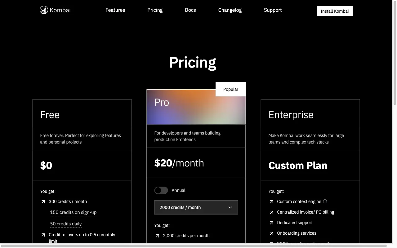 Kombai — pricing page