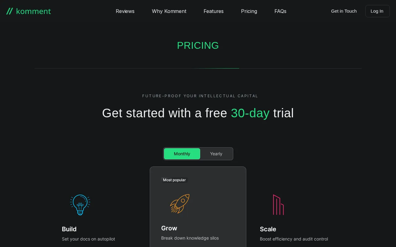 Komment — pricing page