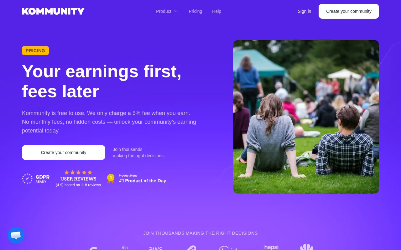 Kommunity — pricing page