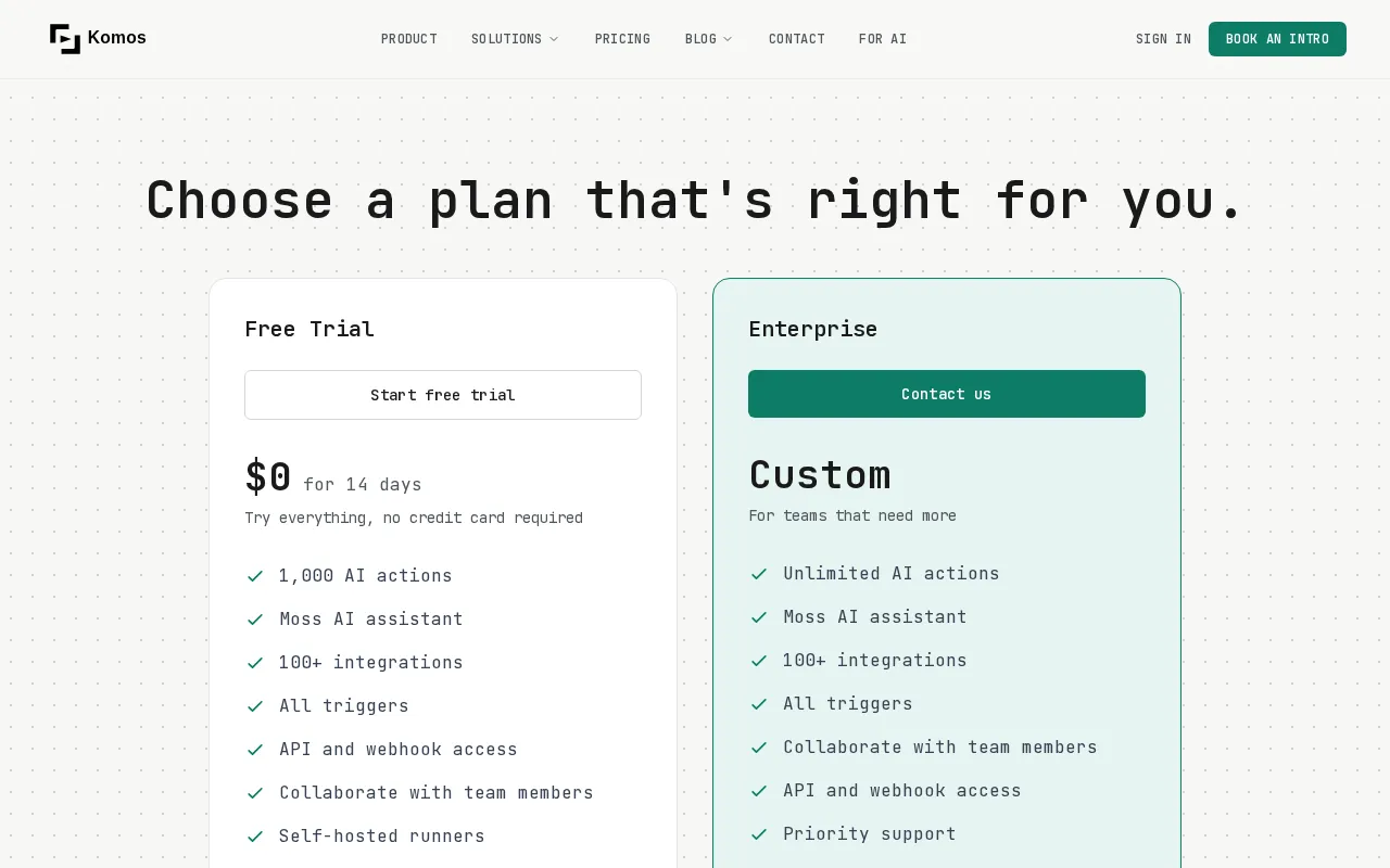 Komos — pricing page