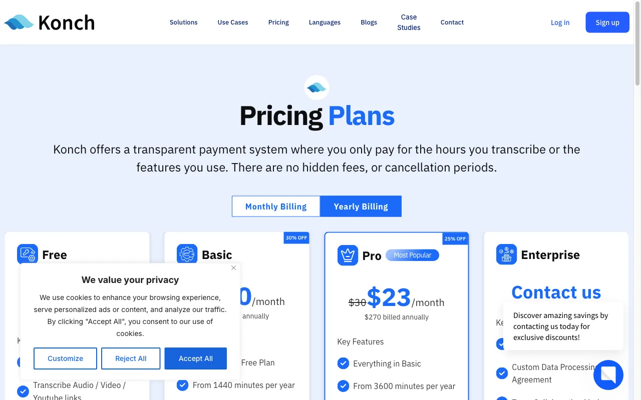 Konch — pricing page