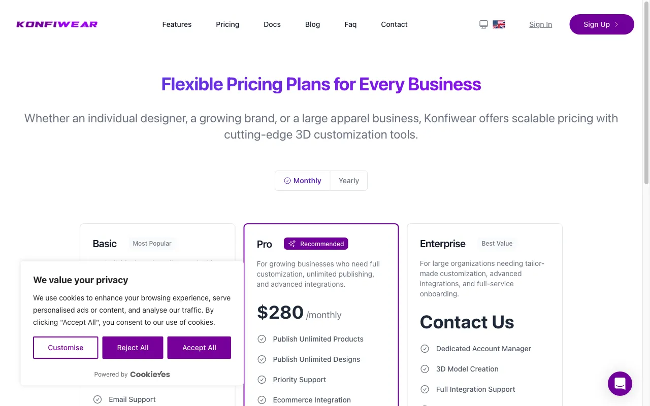 KONFIWEAR — pricing page