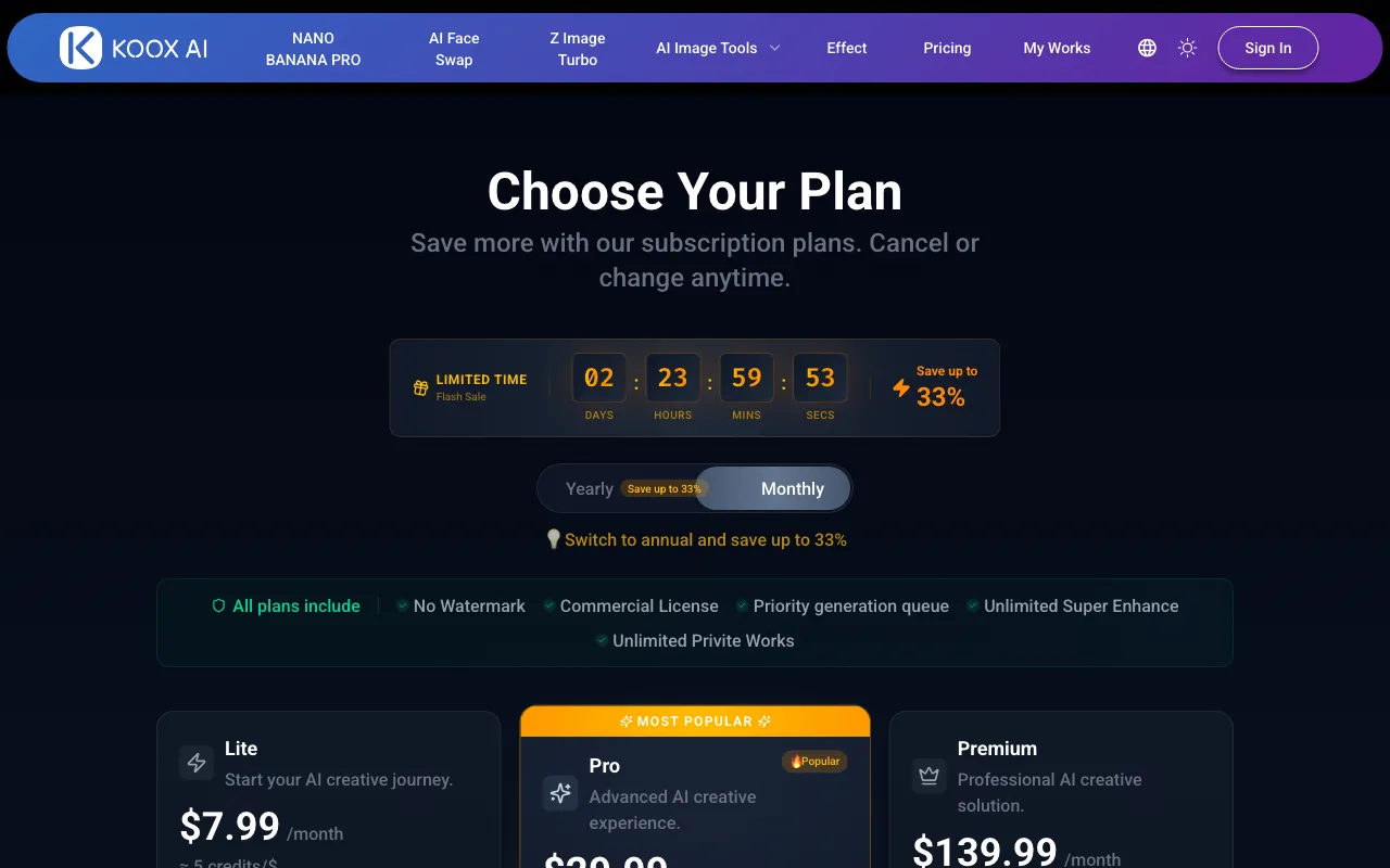 KOOX AI — pricing page
