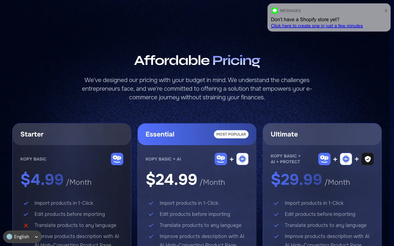 Kopy — pricing page