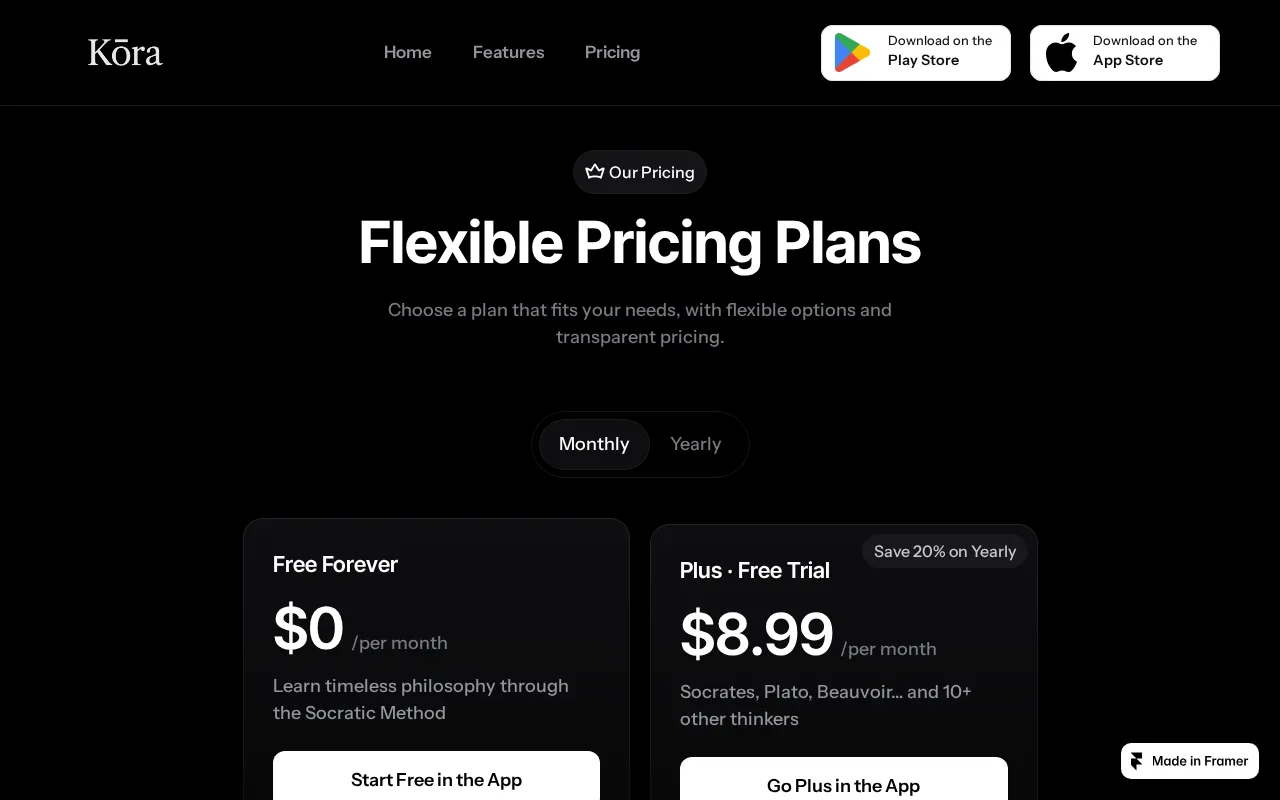 Kōra — pricing page