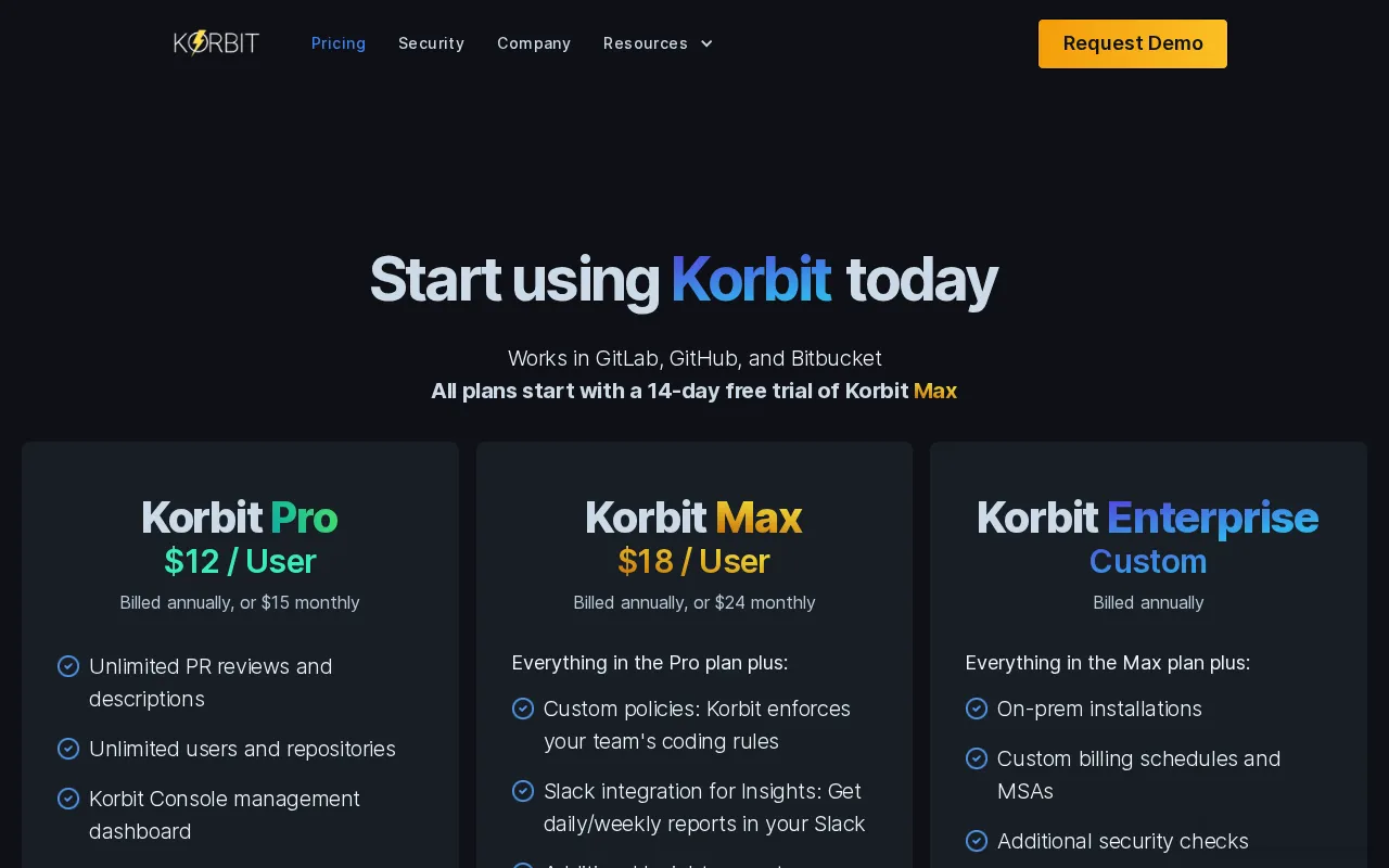 Korbit — pricing page